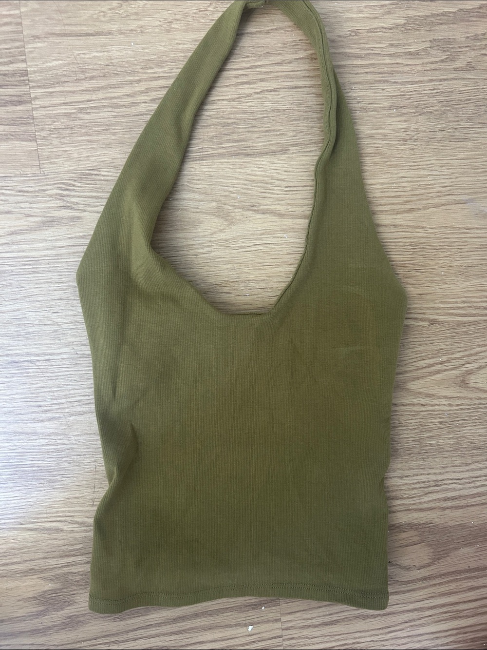 Zara Olive Halter Ribbed Tank Top - Olive Green
